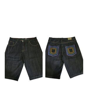 Dodeca Denim Jean Shorts Mens Sz 42 Skater Hip Hop Streetwear Decorative Pockets